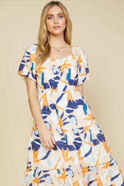 SKIES ARE BLUE Abstract Botanical Midi Dress* Midi Dresses