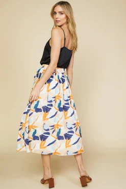 SKIES ARE BLUE Abstract Botanical Midi Skirt* Skirts