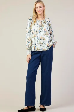 SKIES ARE BLUE Amani Floral Print Pleated Blouse* Long Sleeve Tops