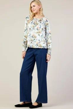 SKIES ARE BLUE Amani Floral Print Pleated Blouse* Long Sleeve Tops