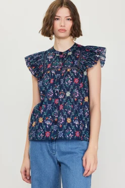SKIES ARE BLUE Amelia Floral Print Ruffle Sleeve Top* Short Sleeve Tops