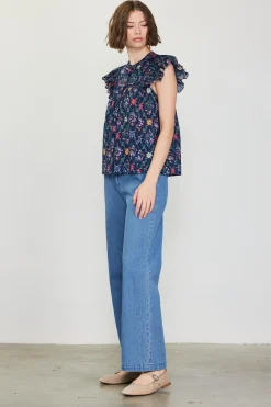 SKIES ARE BLUE Amelia Floral Print Ruffle Sleeve Top* Short Sleeve Tops