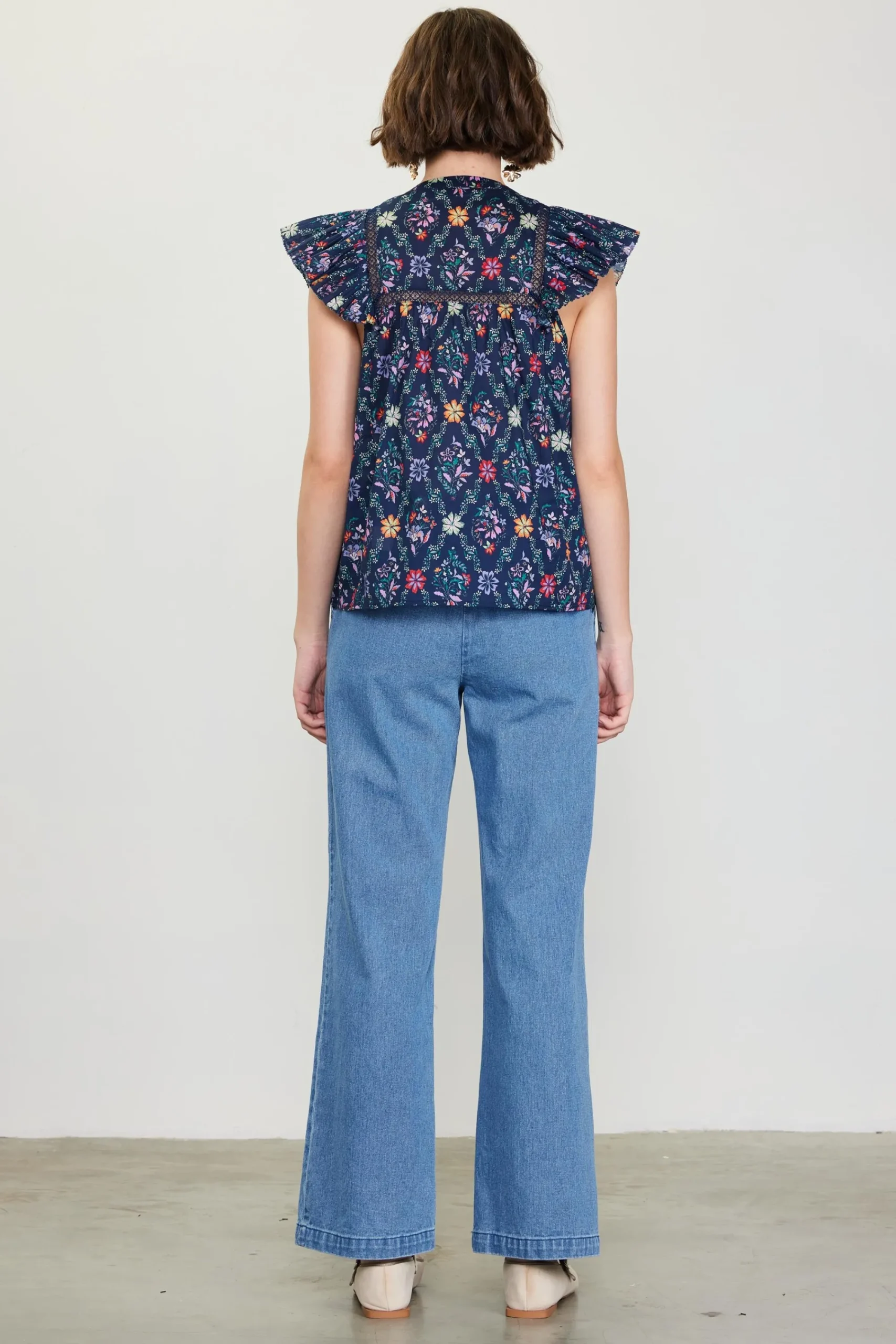 SKIES ARE BLUE Amelia Floral Print Ruffle Sleeve Top* Short Sleeve Tops