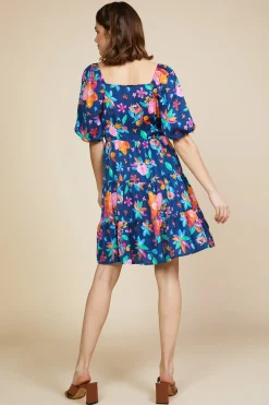 SKIES ARE BLUE Aquatic Floral Surplice Short Dress* Mini Dresses