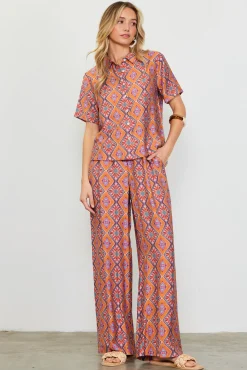 SKIES ARE BLUE Aspen Print Short Sleeve Blouse* Blouses|Short Sleeve Tops