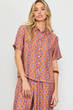 SKIES ARE BLUE Aspen Print Short Sleeve Blouse* Blouses|Short Sleeve Tops