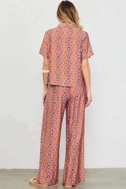 SKIES ARE BLUE Aspen Print Short Sleeve Blouse* Blouses|Short Sleeve Tops