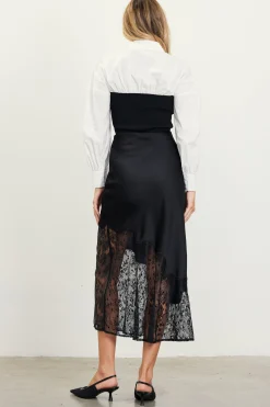 SKIES ARE BLUE Asymmetrical Lace Satin Skirt* Skirts