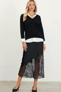 SKIES ARE BLUE Blair Mixed Media Sweater* Long Sleeve Tops|Sweaters