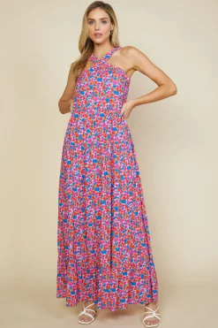 SKIES ARE BLUE Bohemian Floral Crossed Neck Maxi Dress* Maxi Dresses
