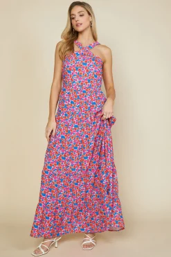 SKIES ARE BLUE Bohemian Floral Crossed Neck Maxi Dress* Maxi Dresses