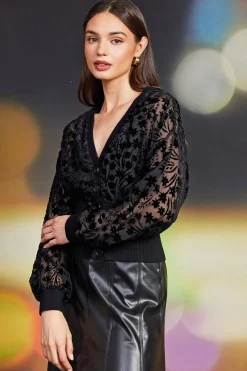 SKIES ARE BLUE Burnout Velvet Floral Motif Cardigan* Sweaters