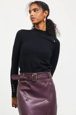 SKIES ARE BLUE Button Detail Mock Neck Sweater* Long Sleeve Tops|Sweaters