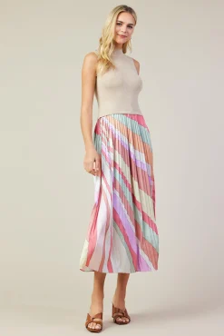 SKIES ARE BLUE Carmine Print Mixed Media Pleated Midi Dress* Midi Dresses