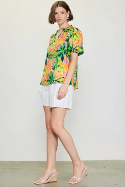 SKIES ARE BLUE Celine Floral Print Bubble Sleeve Top* Short Sleeve Tops