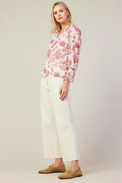 SKIES ARE BLUE Ceres Floral Print Smocked Detail Top* Long Sleeve Tops