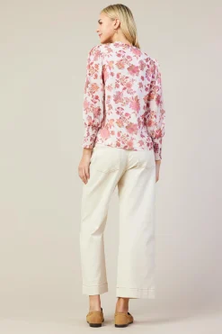 SKIES ARE BLUE Ceres Floral Print Smocked Detail Top* Long Sleeve Tops