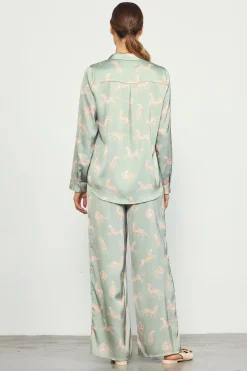 SKIES ARE BLUE Cheetah Print Satin Button Down Blouse* Blouses|Long Sleeve Tops