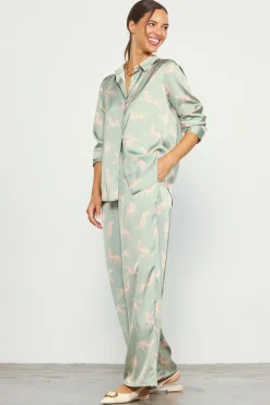 SKIES ARE BLUE Cheetah Print Satin Long Pants* Pants