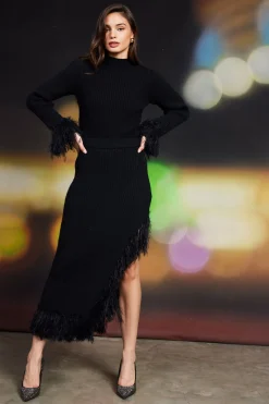 SKIES ARE BLUE Clio Feathered Fringe Asymmetrical Skirt* Skirts