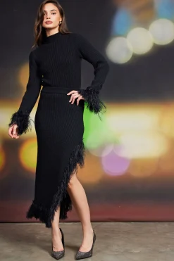 SKIES ARE BLUE Clio Feathered Fringe Asymmetrical Skirt* Skirts