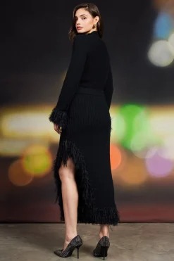 SKIES ARE BLUE Clio Feathered Fringe Asymmetrical Skirt* Skirts