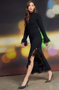 SKIES ARE BLUE Clio Feathered Fringe Mock Neck Sweater* Sweaters