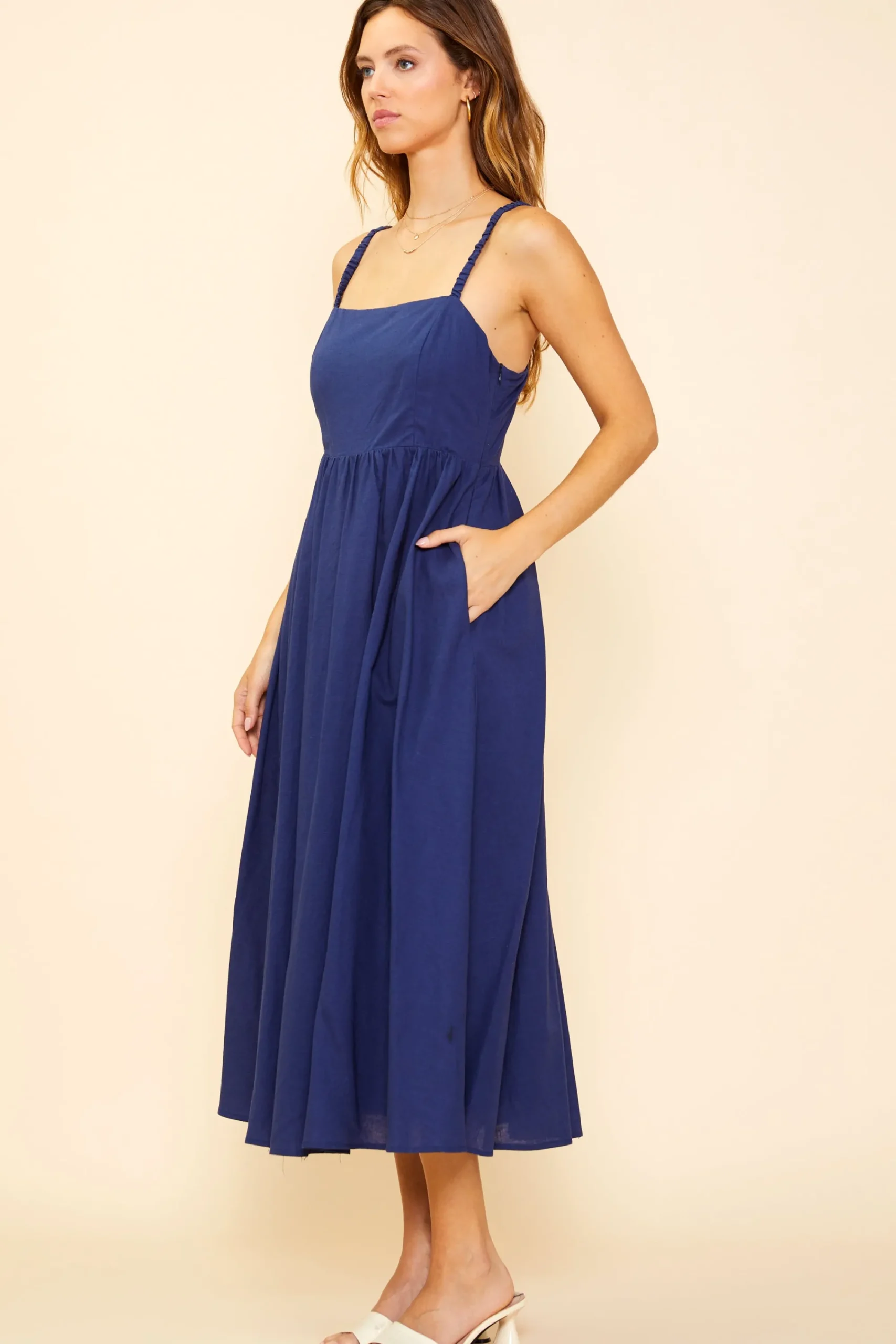 SKIES ARE BLUE Criss Cross Back Tie Midi Dress* Midi Dresses