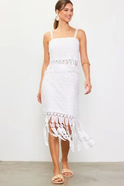 SKIES ARE BLUE Crochet Midi Skirt with Fringe Detail* Skirts