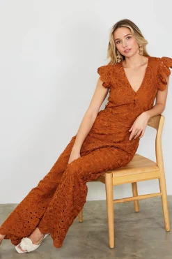 SKIES ARE BLUE Crochet Ruffled Sleeve Jumpsuit* Jumpsuits