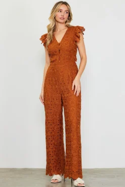 SKIES ARE BLUE Crochet Ruffled Sleeve Jumpsuit* Jumpsuits