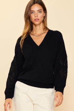 SKIES ARE BLUE Crochet Sleeve Knit Sweater* Sweaters