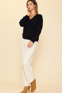 SKIES ARE BLUE Crochet Sleeve Knit Sweater* Sweaters