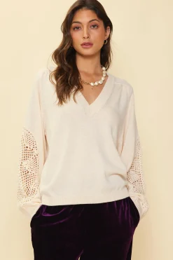 SKIES ARE BLUE Crochet Sleeve Knit Sweater* Sweaters