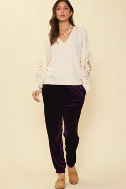 SKIES ARE BLUE Crochet Sleeve Knit Sweater* Sweaters