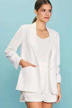 SKIES ARE BLUE Crochet Trim Shirred Sleeve Blazer* Blazers