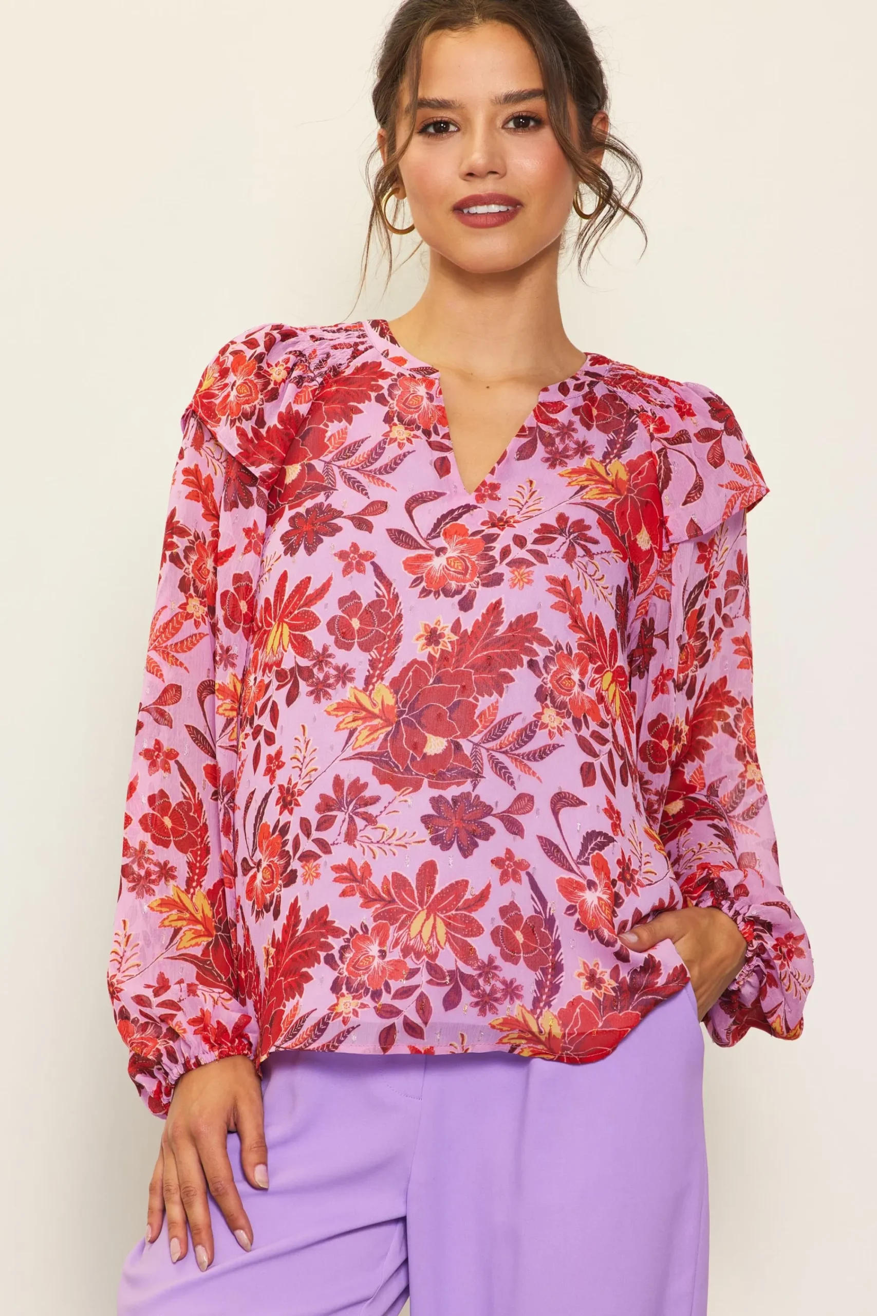 SKIES ARE BLUE Dahlia Print Longsleeve Blouse* Blouses|Long Sleeve Tops