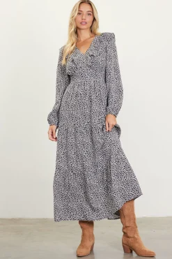 SKIES ARE BLUE Dainty Floral Print Ruffle Trim Maxi Dress* Maxi Dresses