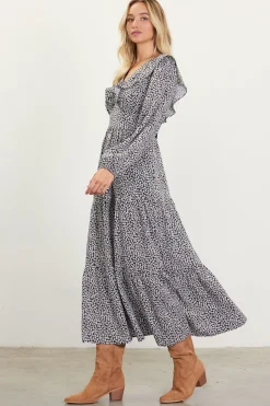 SKIES ARE BLUE Dainty Floral Print Ruffle Trim Maxi Dress* Maxi Dresses