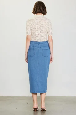 SKIES ARE BLUE Denim Button Down Midi Skirt* Skirts