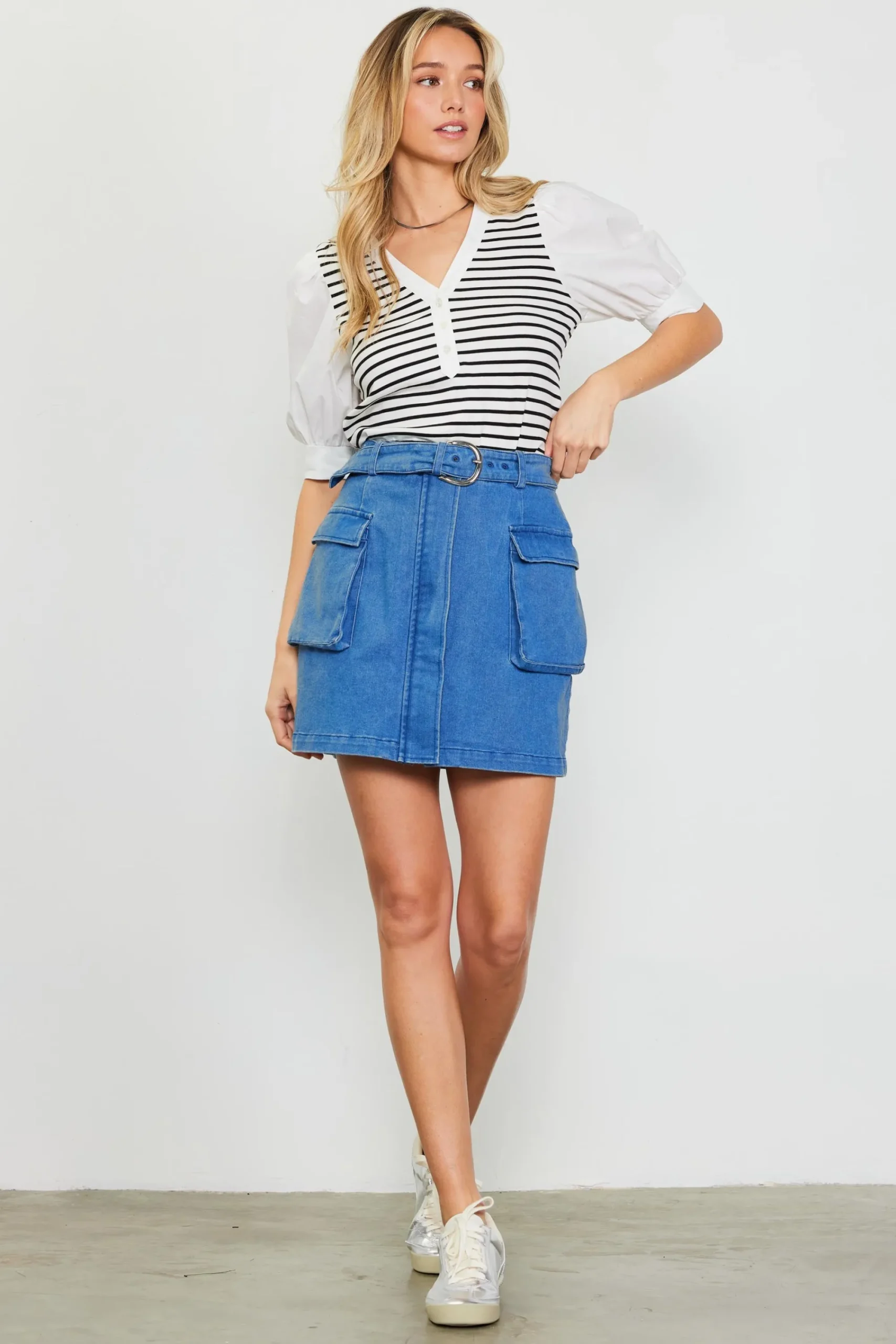 SKIES ARE BLUE Denim Cargo Detail Mini Skirt* Skirts