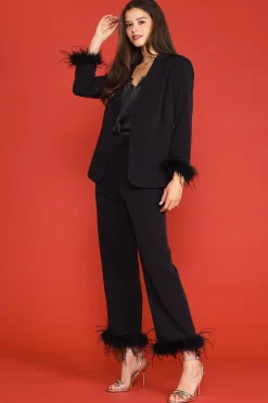 SKIES ARE BLUE Detachable Feather Cuff Blazer* Blazers