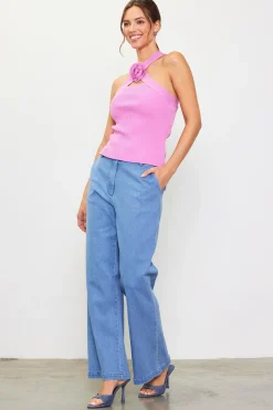 SKIES ARE BLUE Detachable Rosette Knit Halter Top* Sleeveless Tops