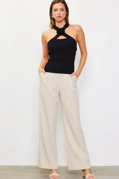 SKIES ARE BLUE Detachable Rosette Knit Halter Top* Sleeveless Tops