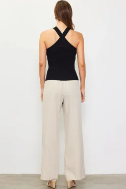 SKIES ARE BLUE Detachable Rosette Knit Halter Top* Sleeveless Tops