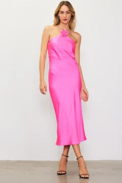 SKIES ARE BLUE Detachable Rosette Metallic Strap Midi Dress* Midi Dresses