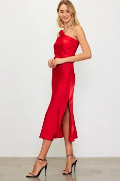 SKIES ARE BLUE Detachable Rosette Metallic Strap Midi Dress* Midi Dresses