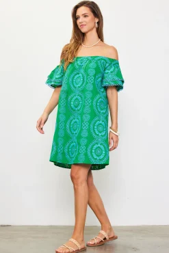 SKIES ARE BLUE Embroidered Eyelet Off Shoulder Dress* Mini Dresses