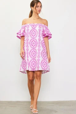 SKIES ARE BLUE Embroidered Eyelet Off Shoulder Dress* Mini Dresses