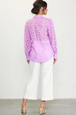 SKIES ARE BLUE Eyelet Buttondown Shirt* Blouses|Long Sleeve Tops